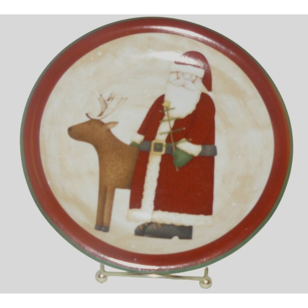 Zak Designs Holiday Santa Plate With Reindeer Ceramic Christmas Decor 8" Vintage